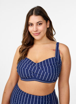 ZizziGewatteerde bikinitop met print, Blauw, Model image number 0