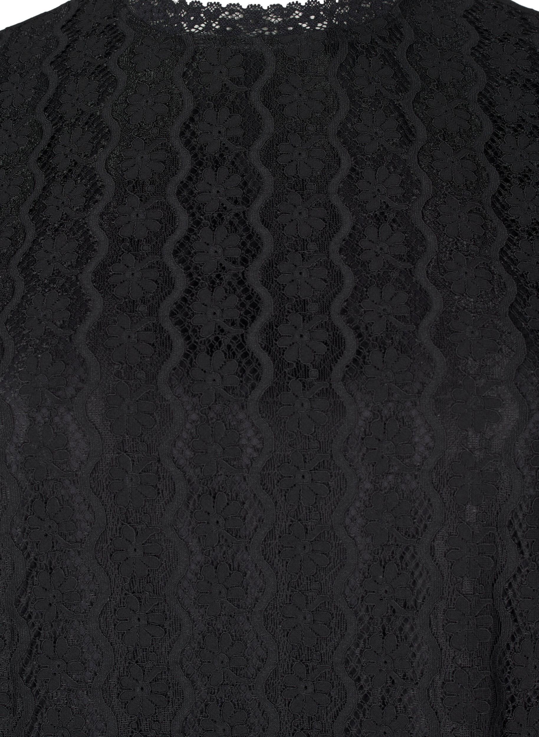 ZizziKanten top met ruchesdetails, Zwart, Packshot image number 2