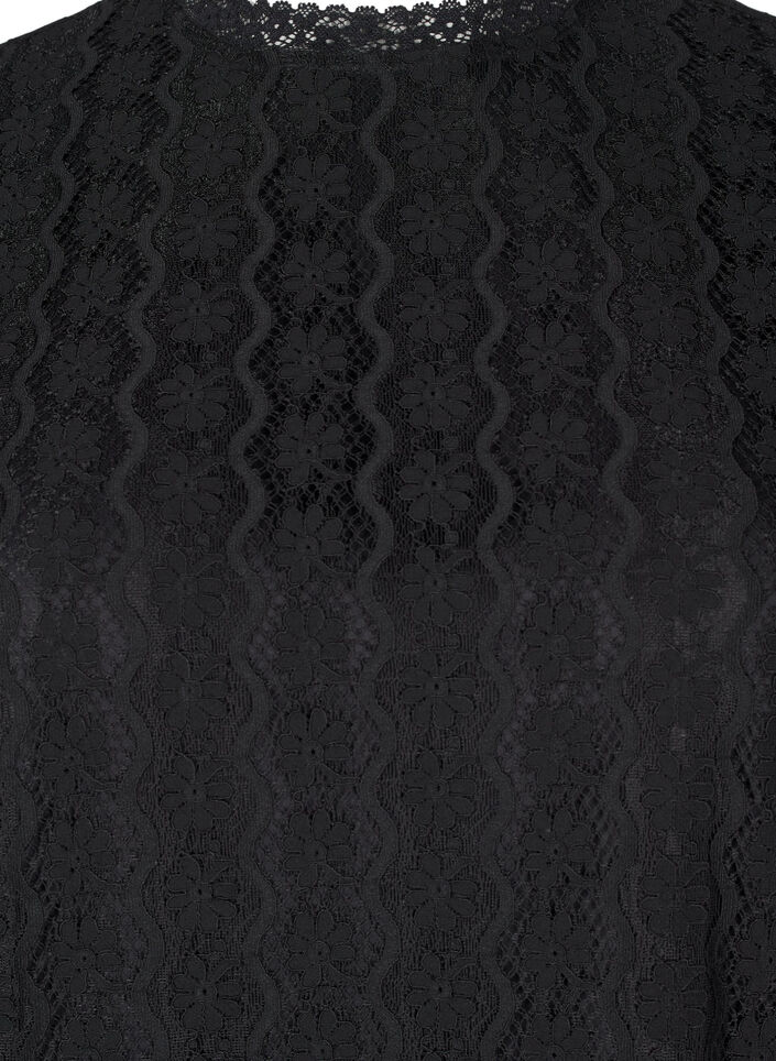 Kanten top met ruchesdetails, Black, Packshot