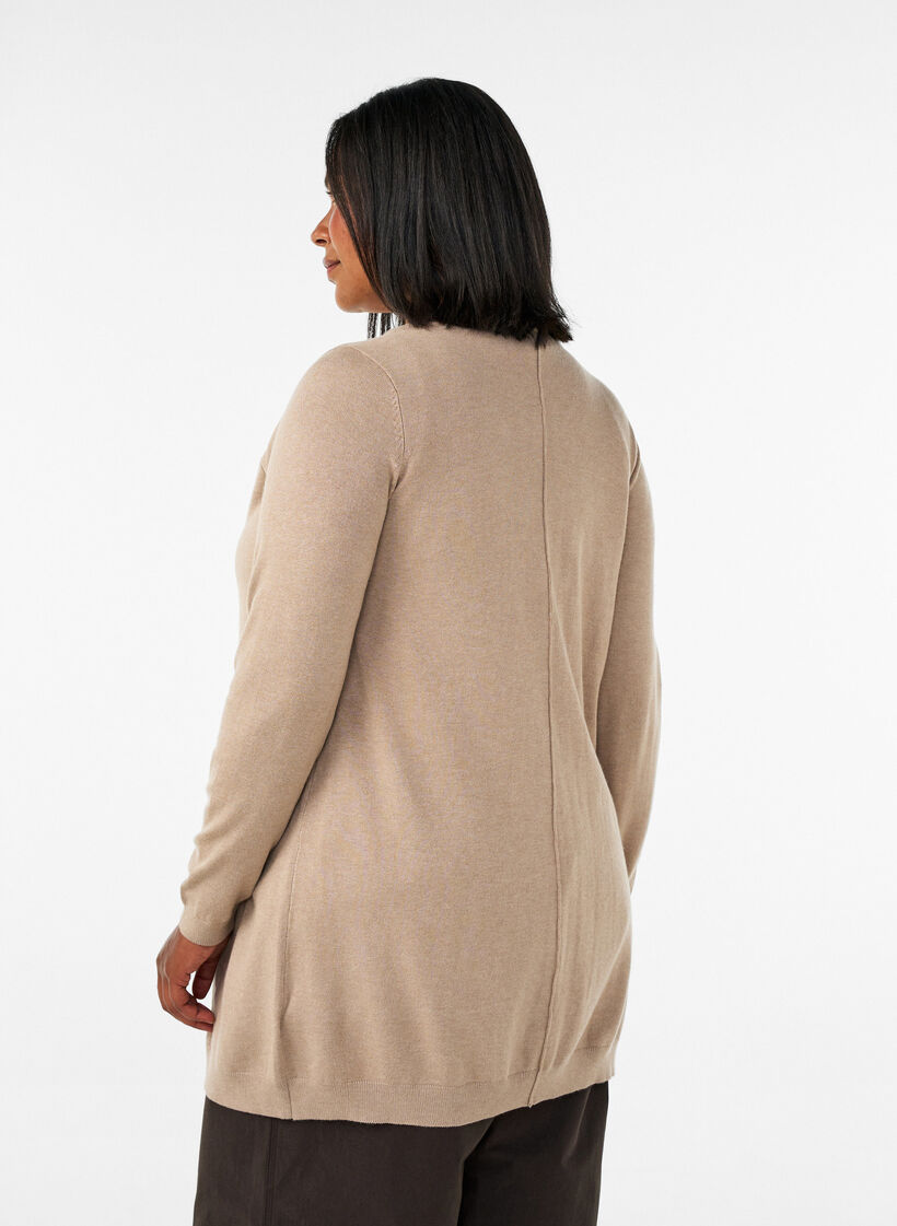 Lang gebreid vest in viscosemix, Beige, Model image number 2