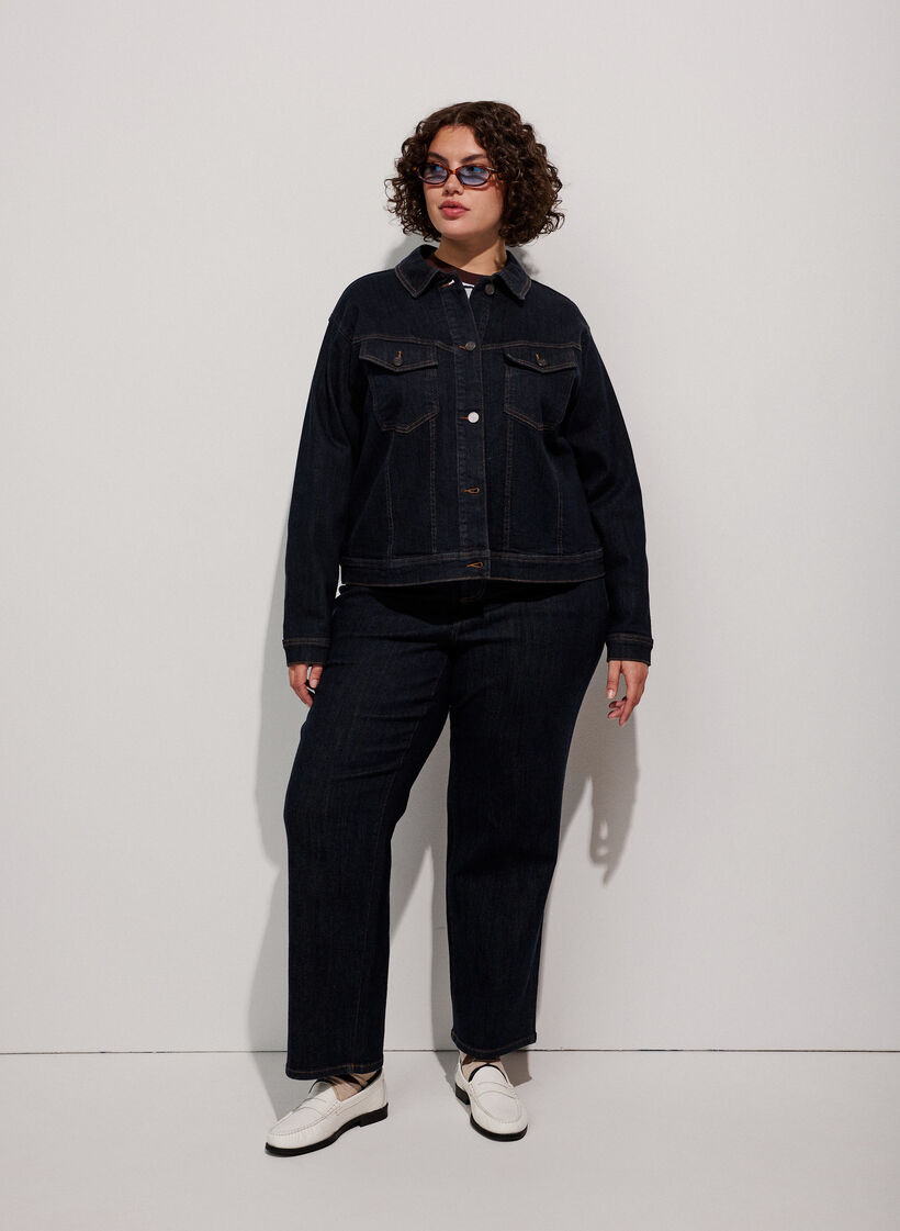 Klassiek denimjack met contrasterend stiksel, Blauw, Model image number 1