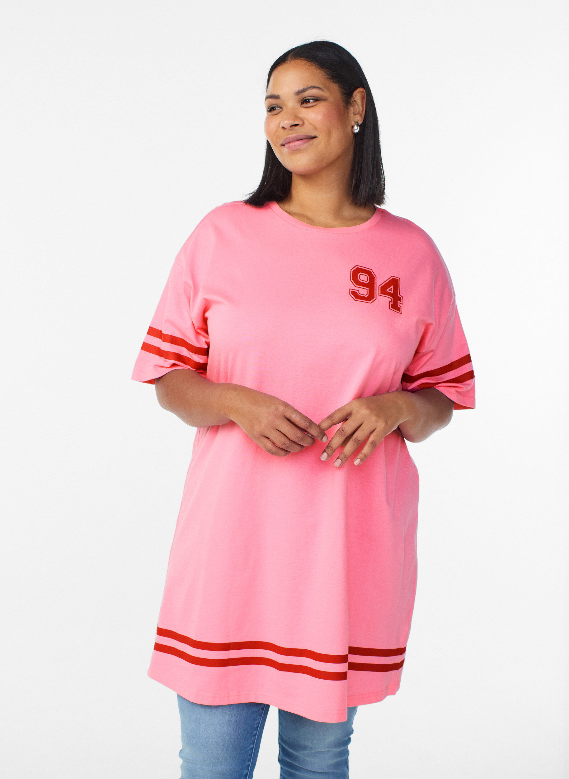 ZizziKort T-shirtjurkje met sportieve details, Roze, Model image number 0
