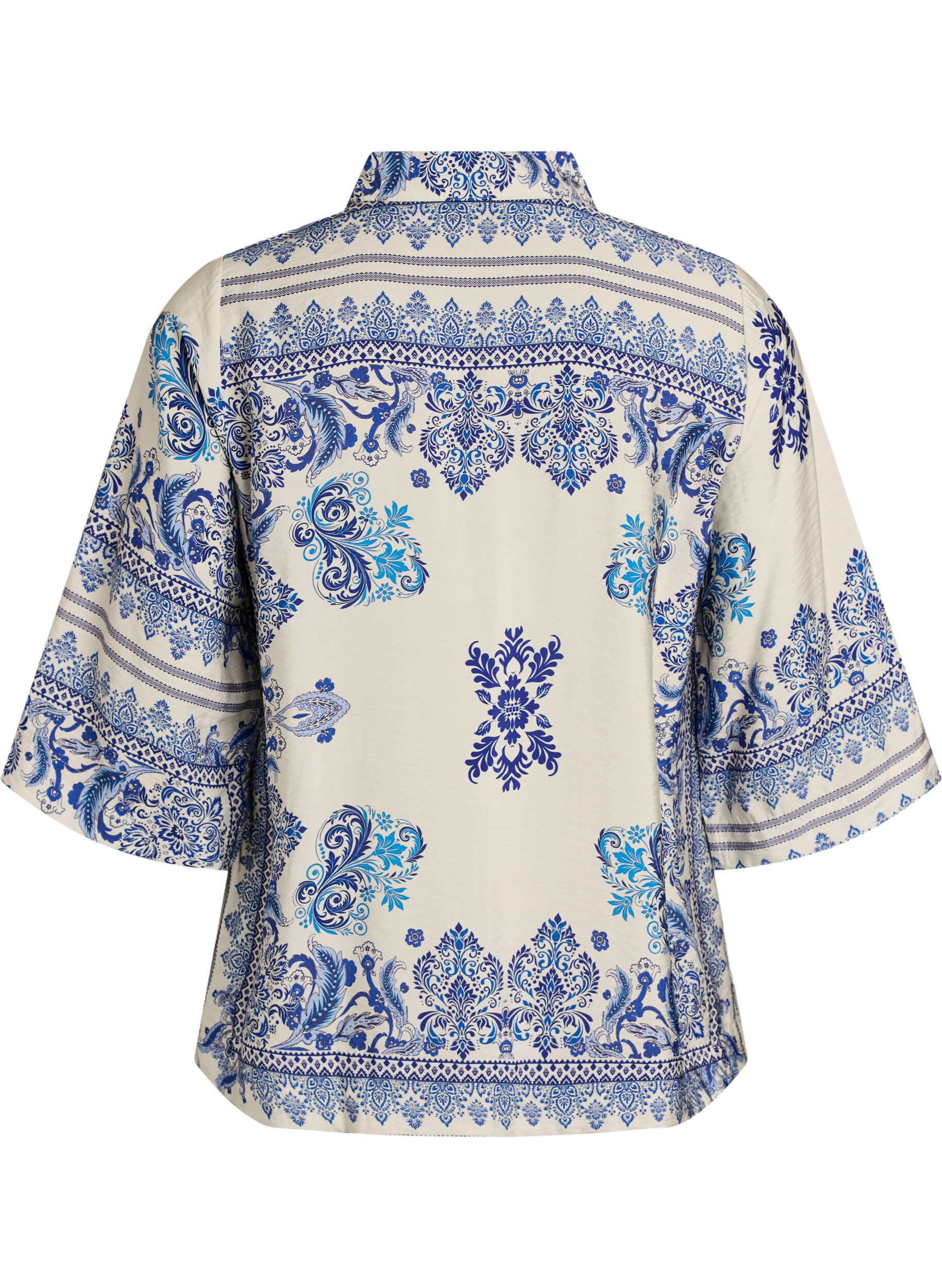 ZizziViscose blouse met 3/4-mouwen en patroon, Blauw, Packshot image number 1