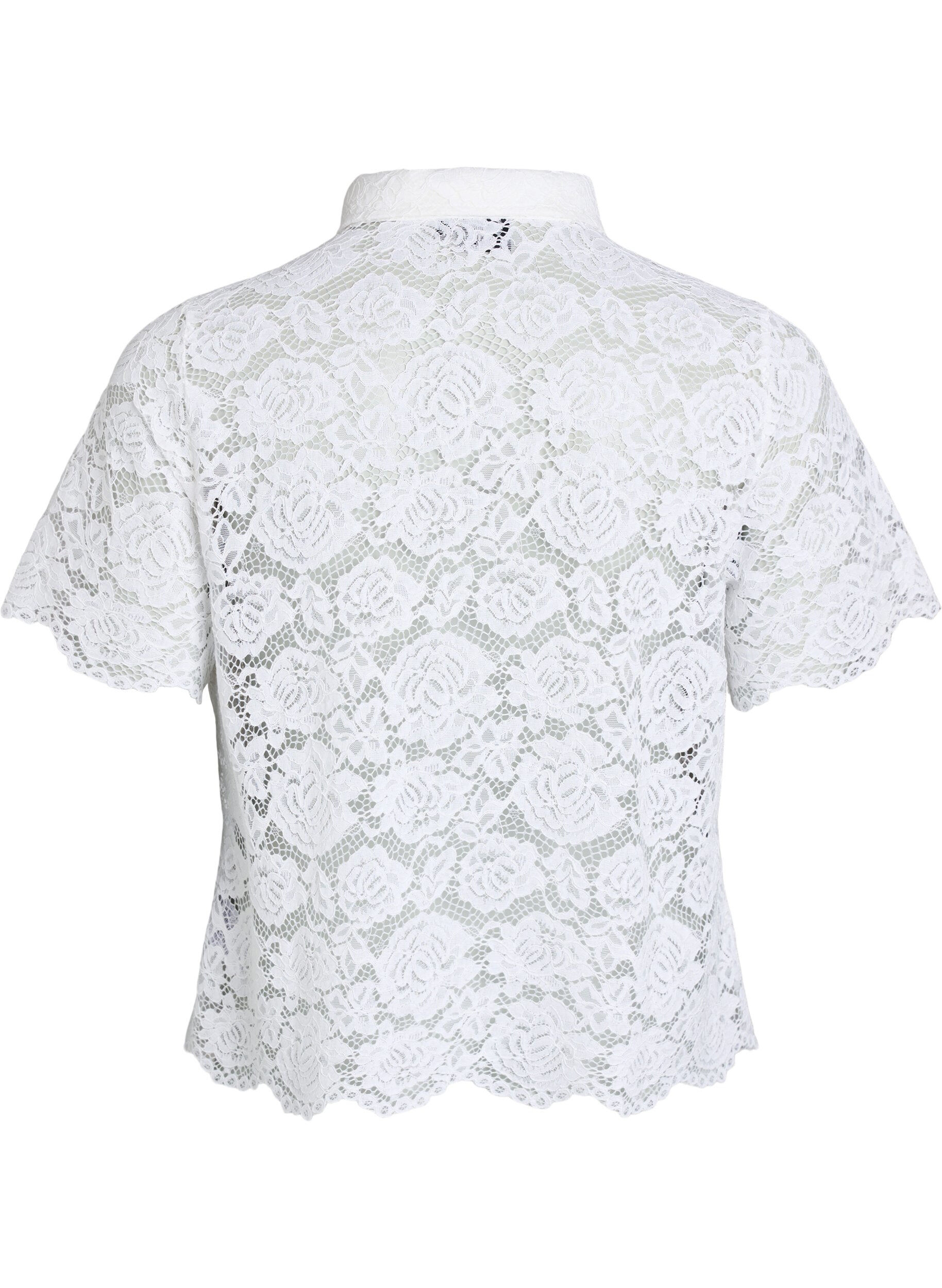 ZizziKanten shirt blouse met parelknopen, Wit, Packshot image number 1