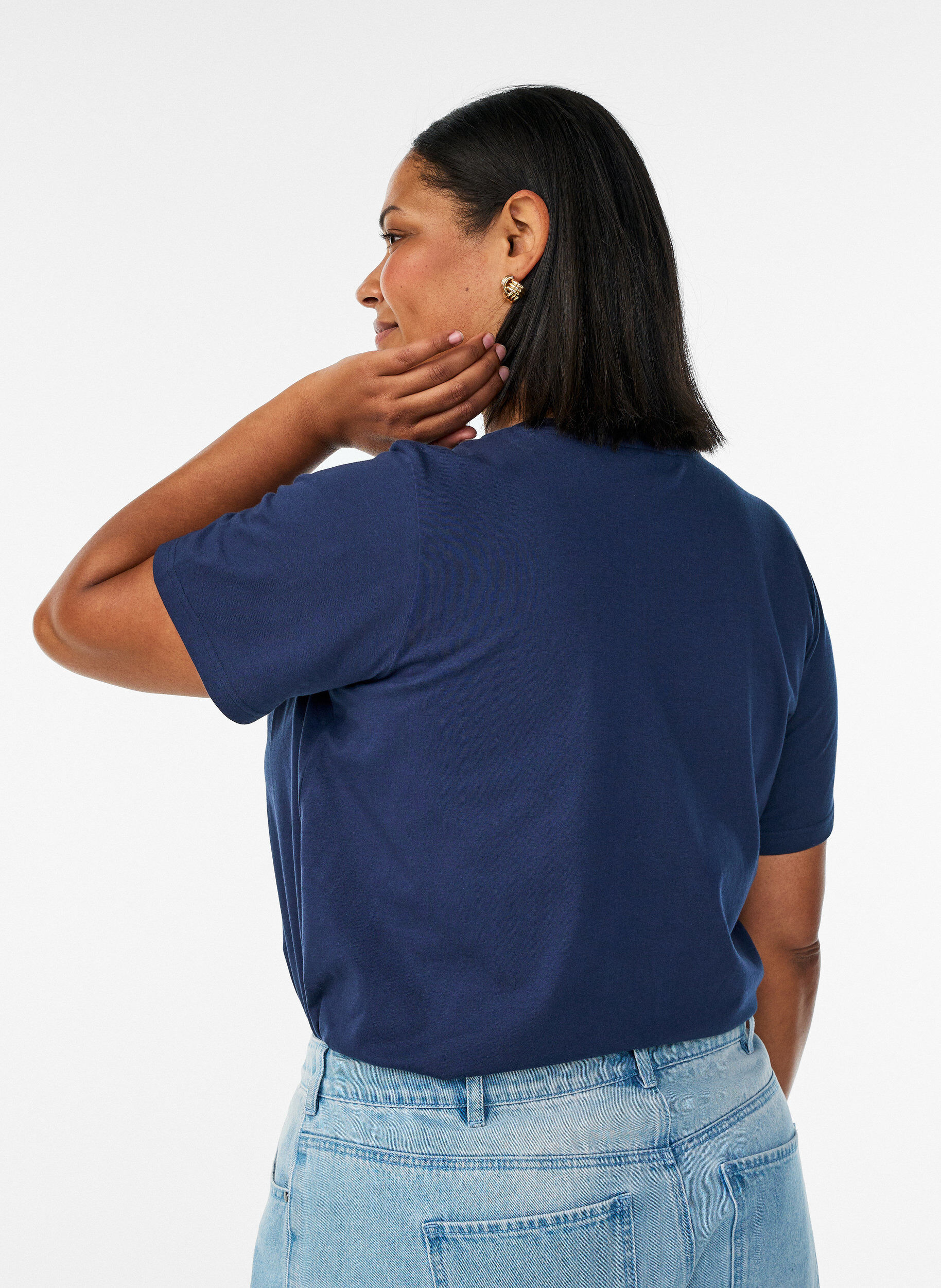 ZizziT-shirt van biologisch katoen met open broderie, Blauw, Model image number 2