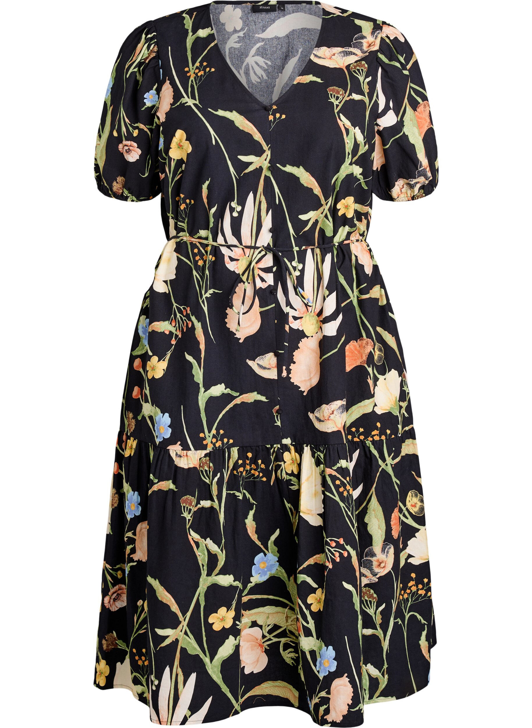 Robe midi &agrave; imprim&eacute; floral et ceinture &agrave; nouer