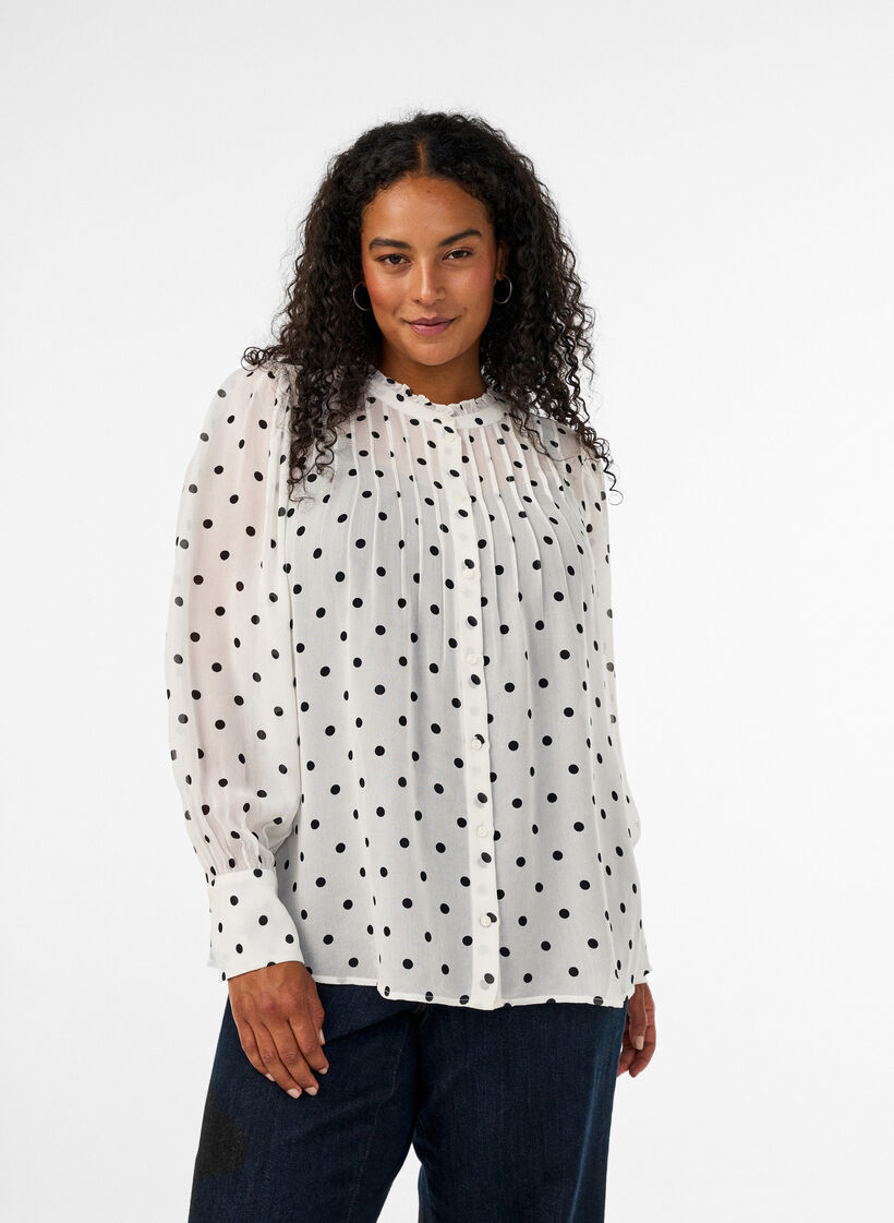 Viscose blouse met een ruchekraag, Wit, Model image number 0