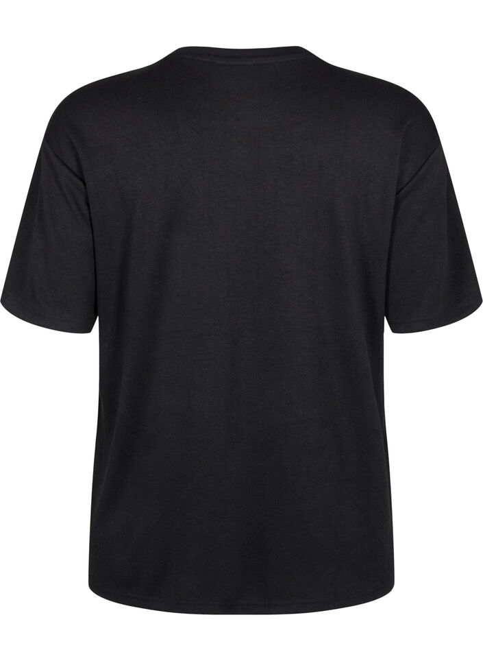 T-shirt met strass-steentjes en ronde hals, Zwart, Packshot image number 1