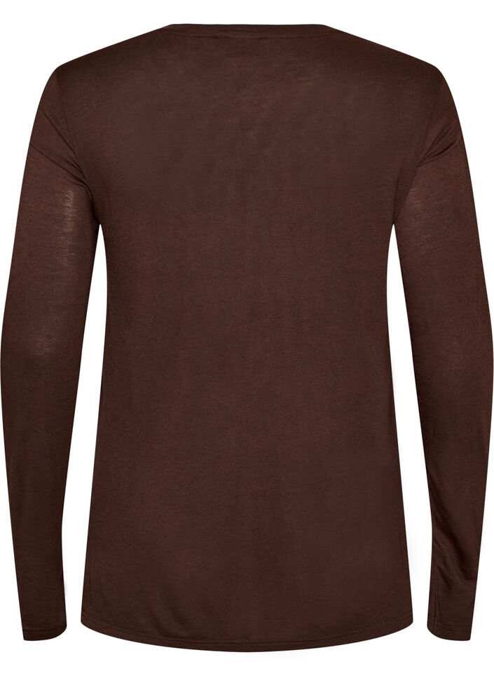Blouse met lange mouwen van wol en viscose, Bruin, Packshot image number 1