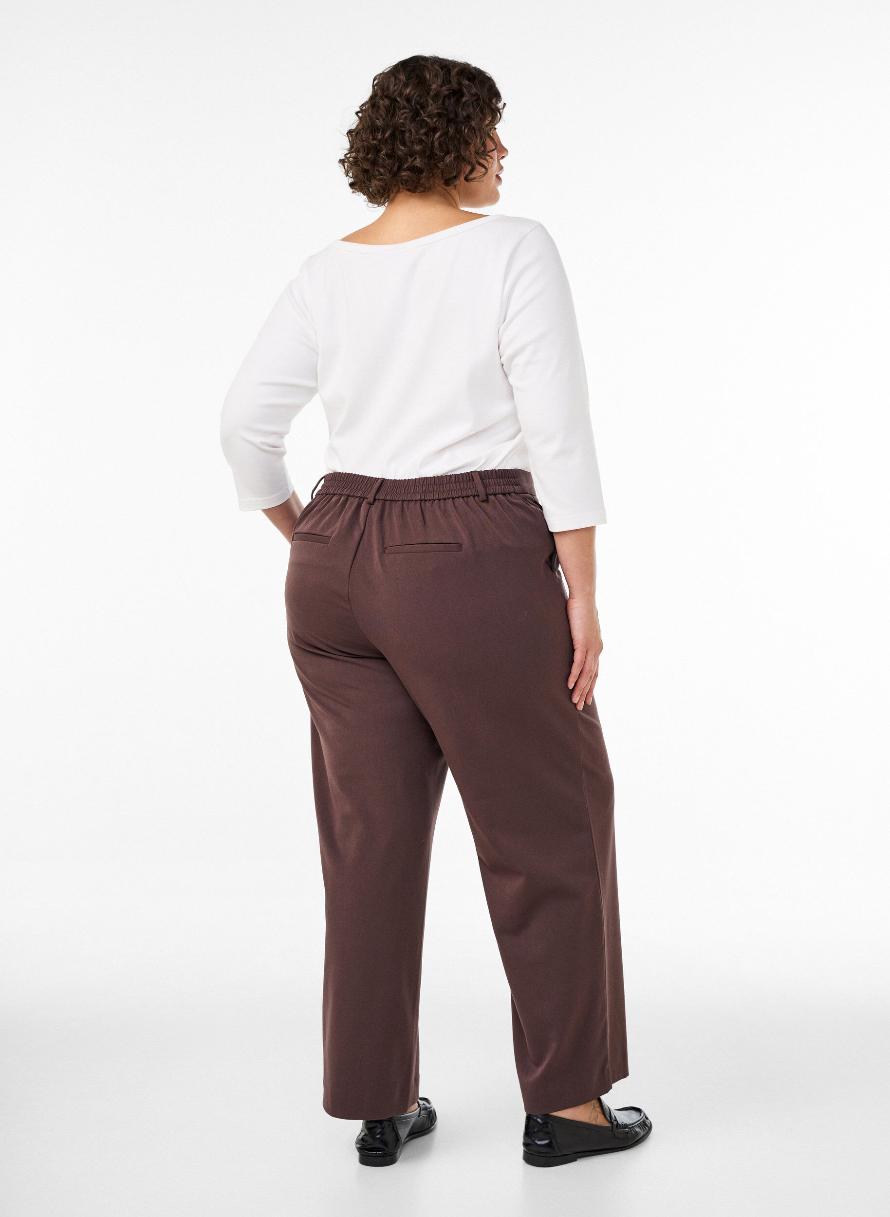 ZizziHoogtailleerde pantalon met rechte pasvorm, Bruin, Model image number 1