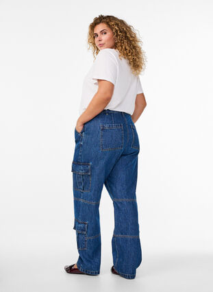 ZizziHigh waist cargo jeans, Blue Denim, Model image number 1