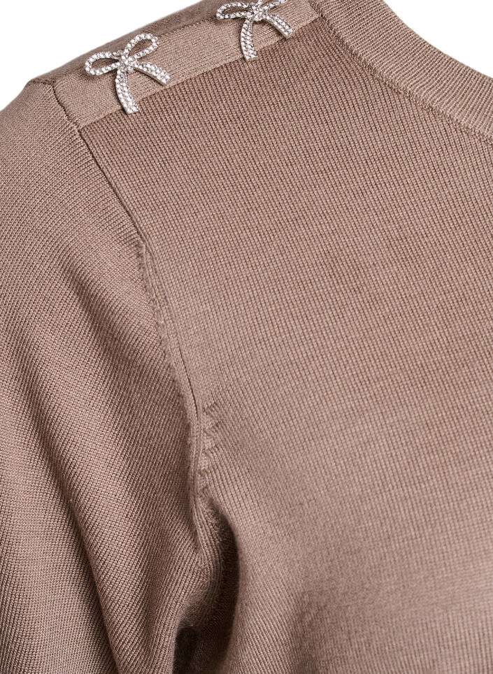 Gebreide blouse met korte mouwen en kleine strikken, Desert Taupe, Packshot