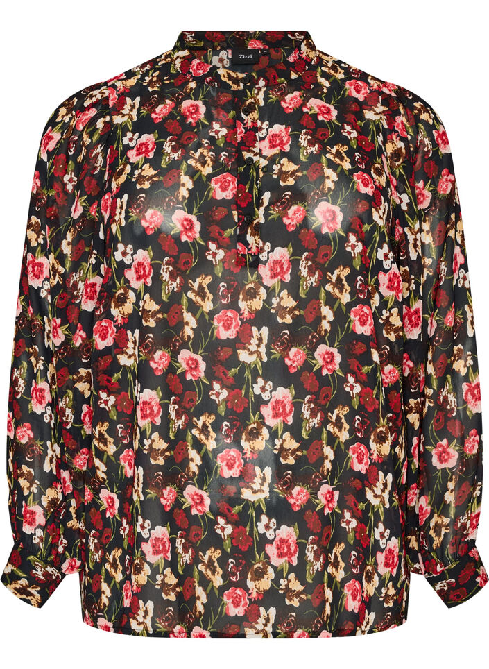 Blouse met all-overprint en korte knoopsluiting, Roze, Packshot image number 0