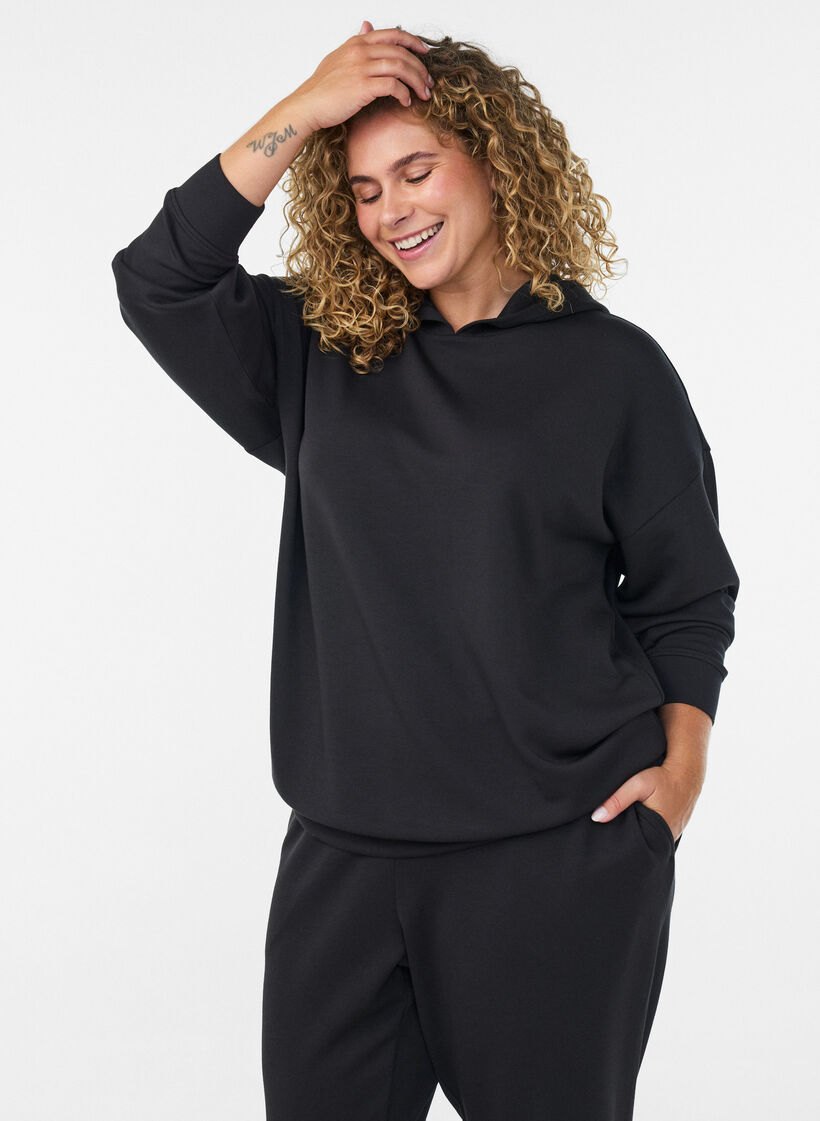 Jersey hoodie, Zwart, Model image number 0