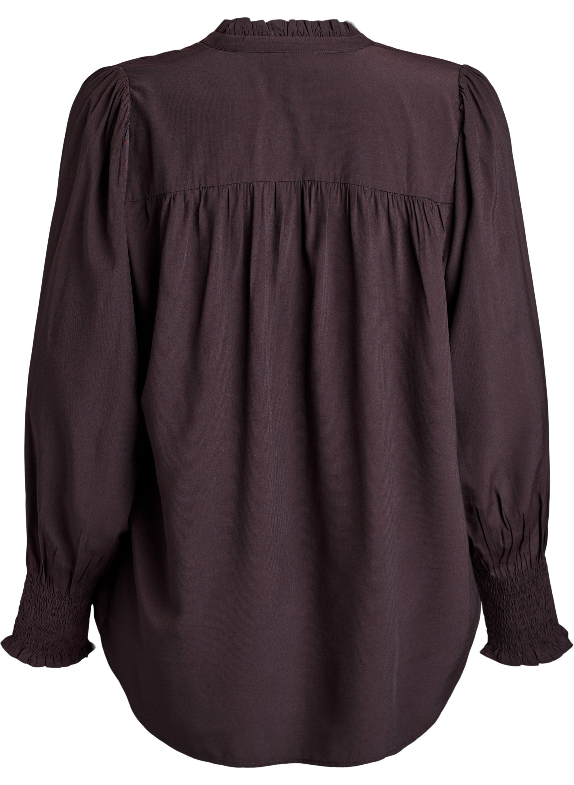 ZizziBlouse met ruches kraag en plooien, Bruin, Packshot image number 1
