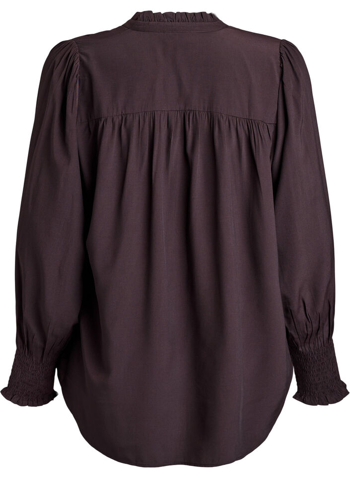Blouse met ruches kraag en plooien, Bruin, Packshot image number 1