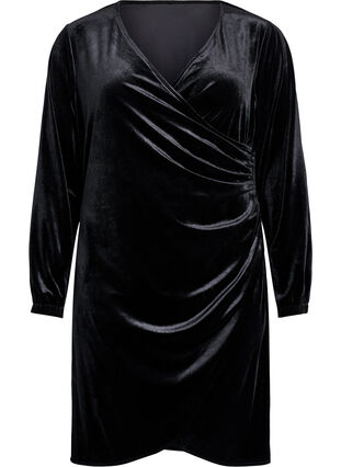 ZizziKorte velours jurk met wikkel-effect, Zwart, Packshot image number 0