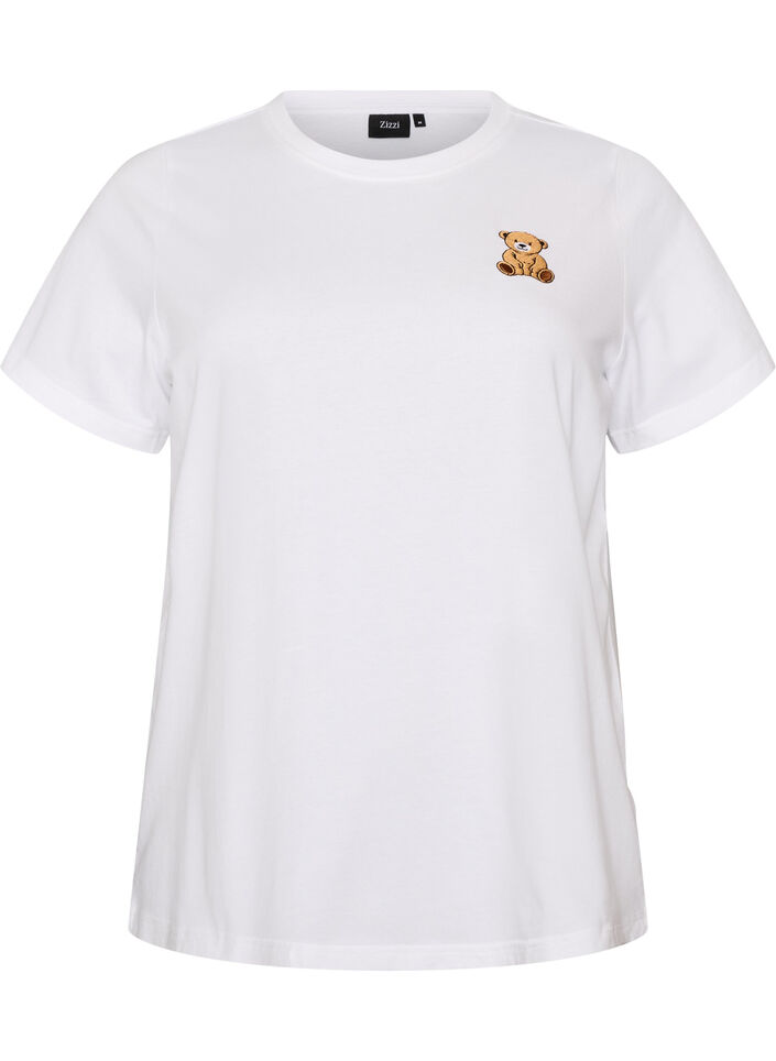 T-shirt van biologisch katoen met teddybeermotief, Wit, Packshot image number 0