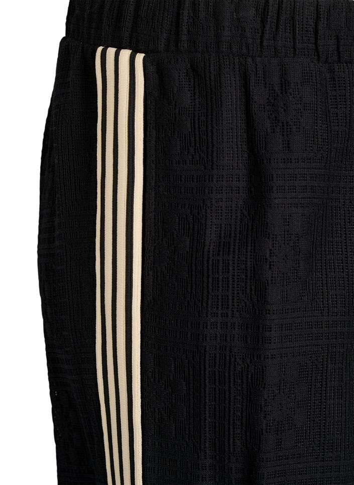 Wijde kanten broek met contrasterende strepen, Zwart, Packshot image number 2