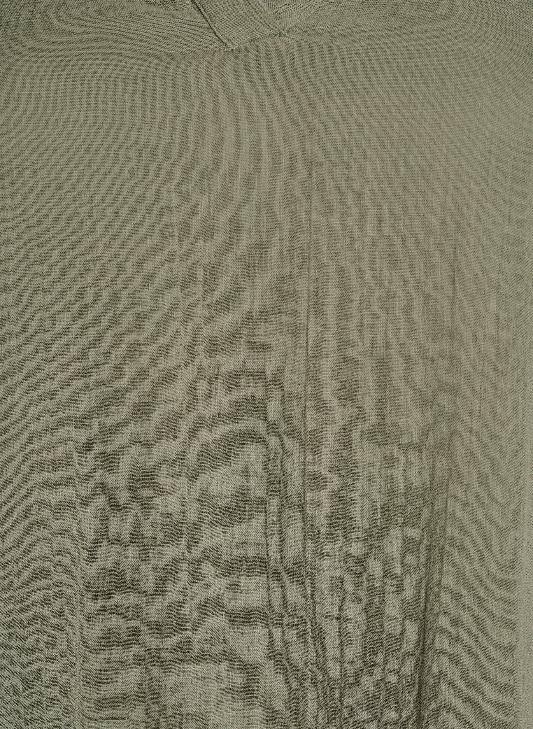 ZizziKorte A-lijn jurk in katoenen mousseline, Groen, Packshot image number 2