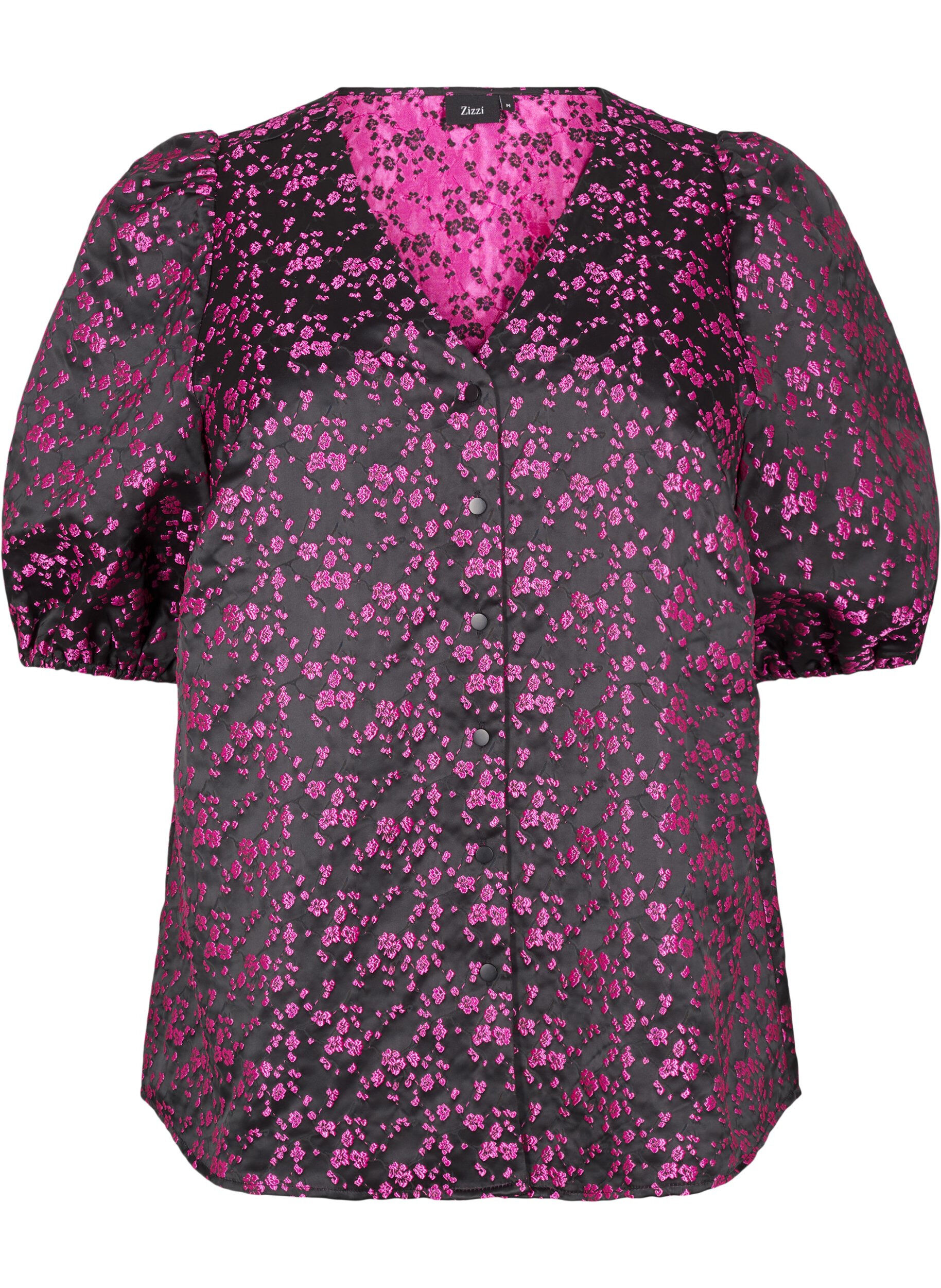 ZizziGeborduurde blouse met korte mouwen, Zwart, Packshot image number 0