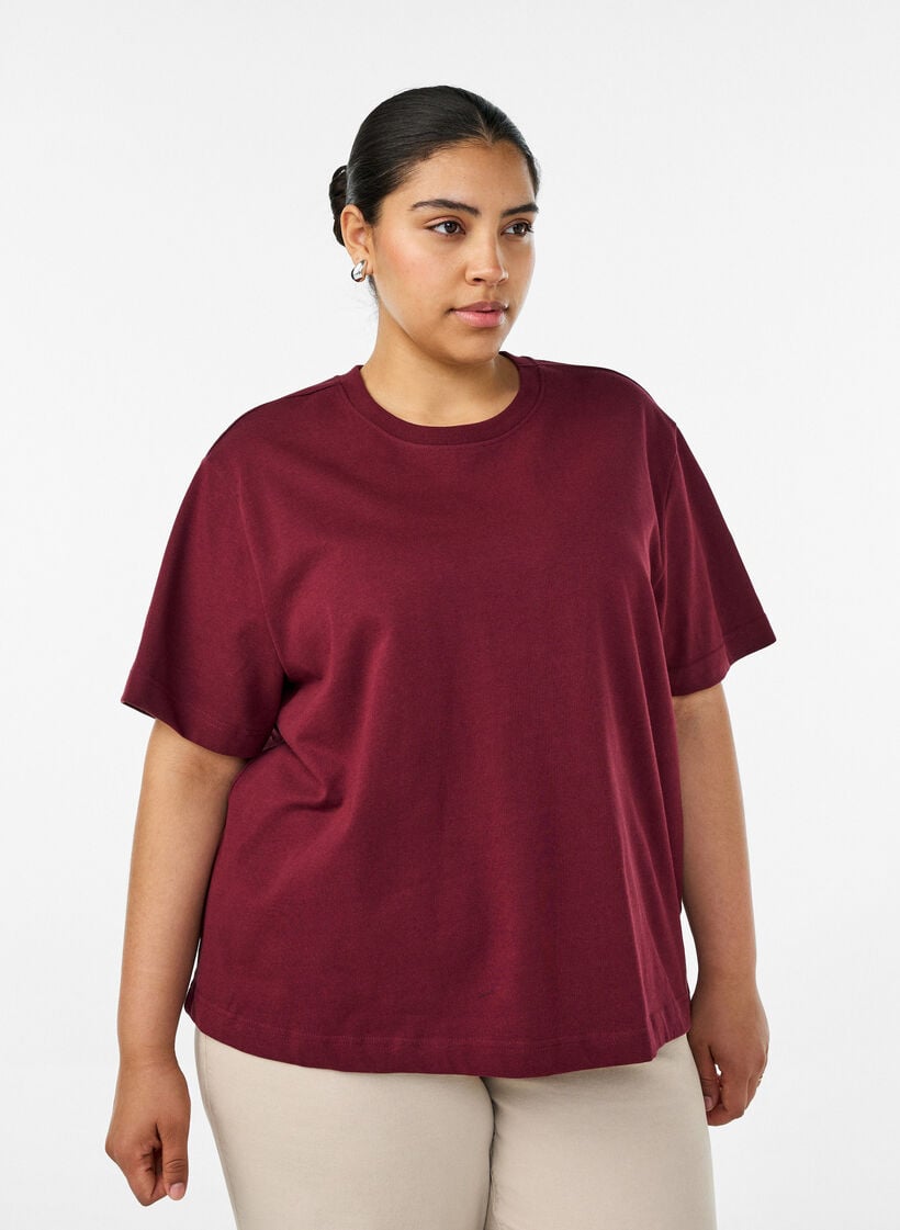 Boxy katoenen T-shirt, Rood, Model image number 0