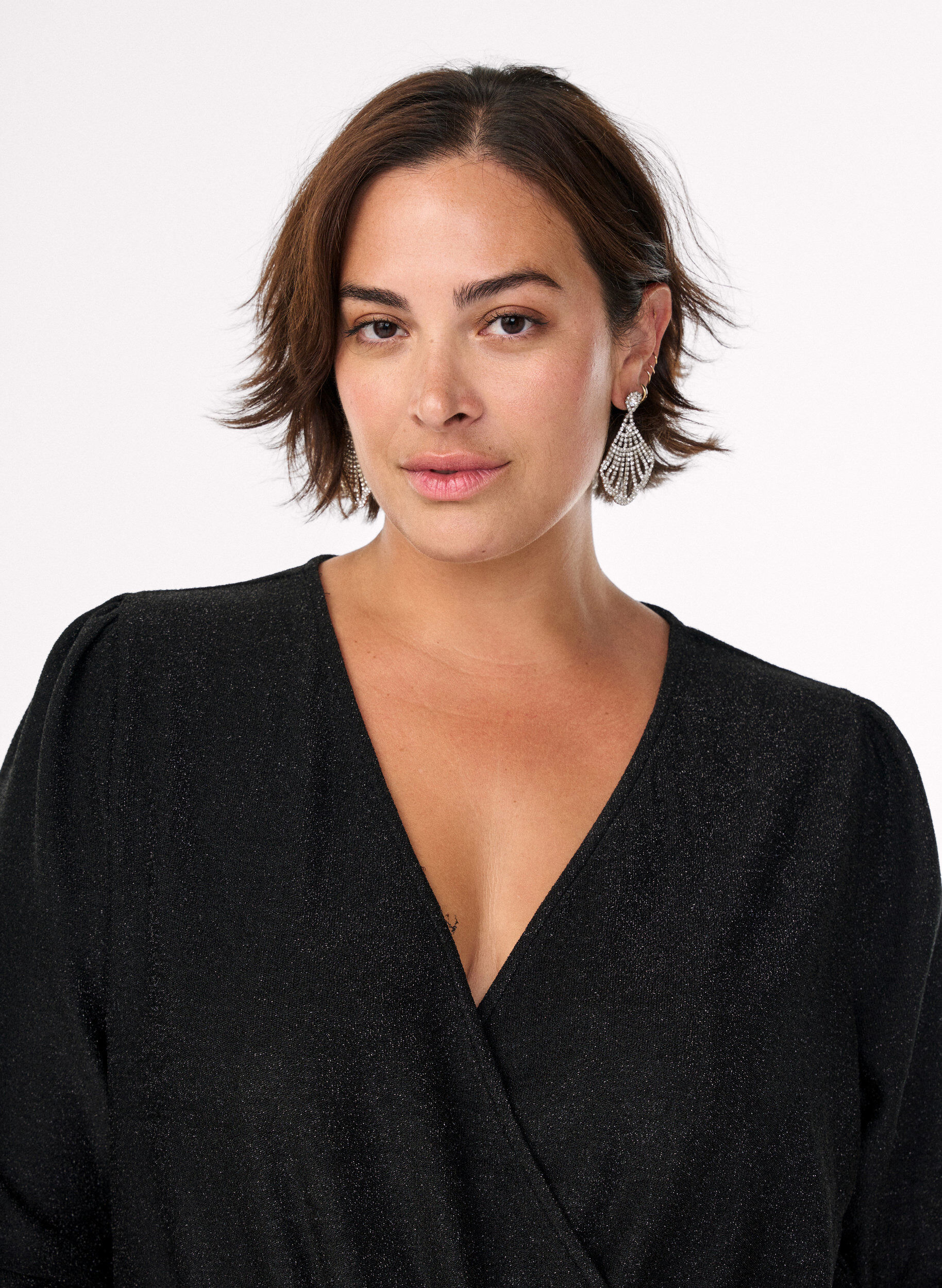 ZizziJumpsuit met glitter en strikceintuur, Zwart, Model image number 2