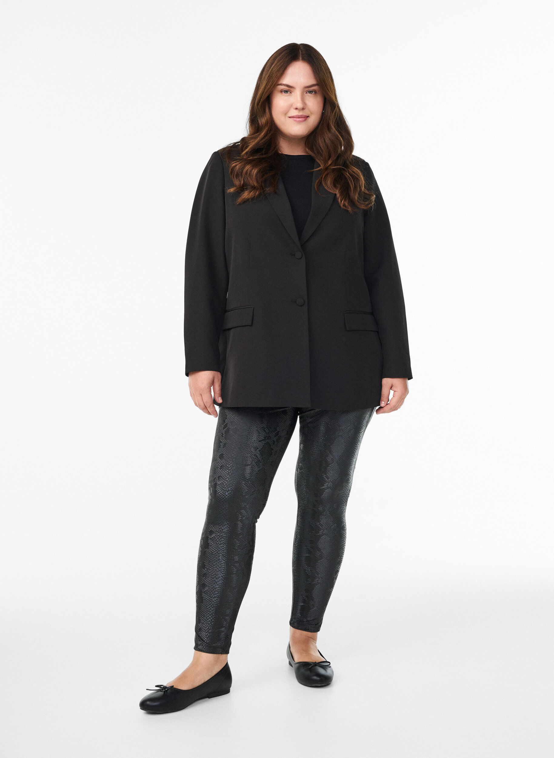 ZizziLeggings in imitatieleer met dierenpatroon, Zwart, Model image number 1