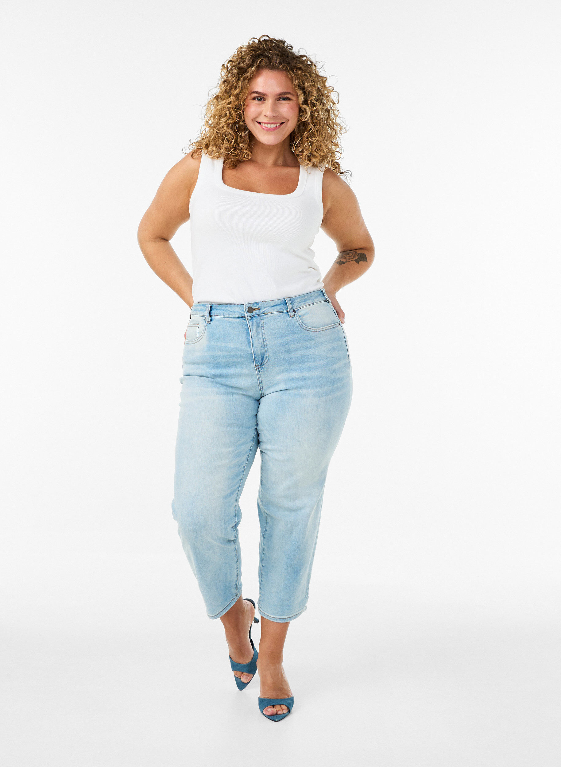 7/8 jeans met hoge taille, Blauw, Model