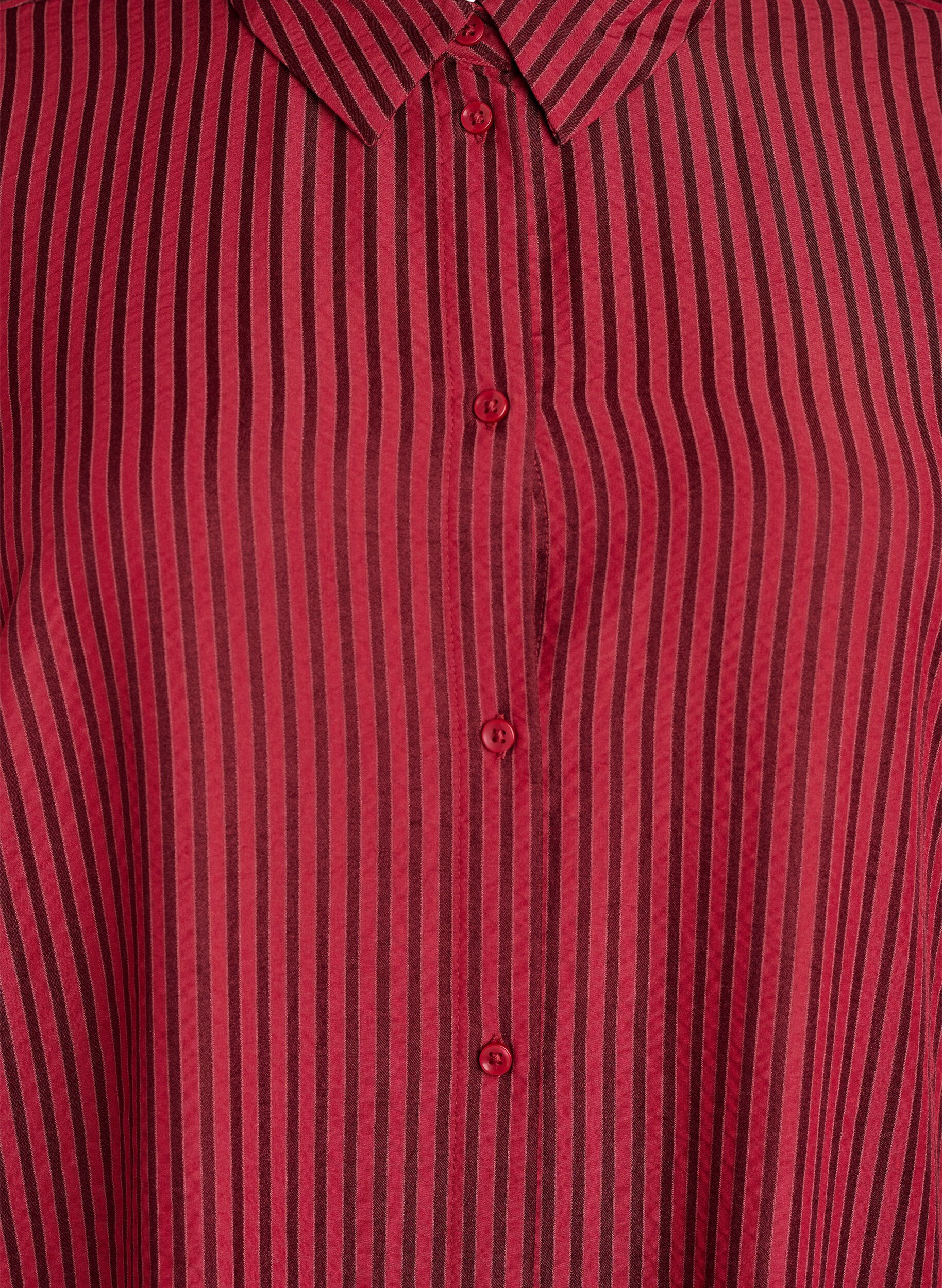 ZizziLange gestreepte blouse met knoopdetail op de rug, Rood, Packshot image number 2