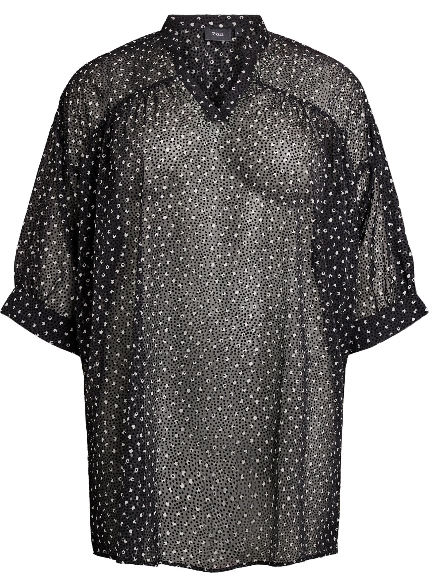Chiffon tuniek met fluwelen stippenpatroon