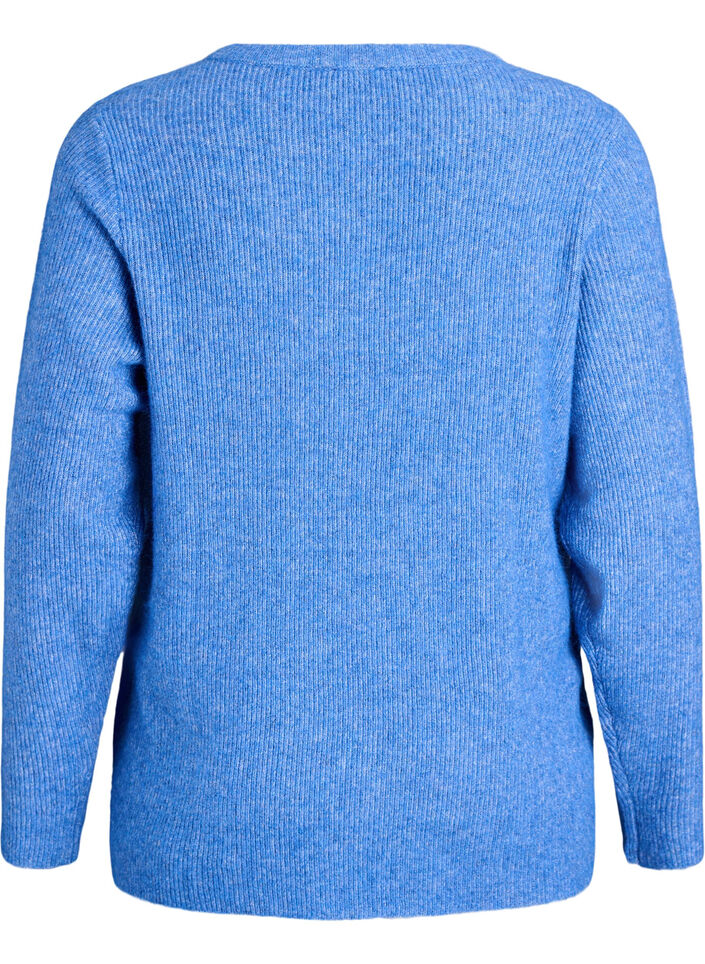 Gem&ecirc;leerde gebreide blouse met ronde hals, Blauw, Packshot image number 1