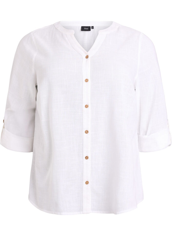 Chemisier en coton avec col en V, Blanc, Packshot image number 0
