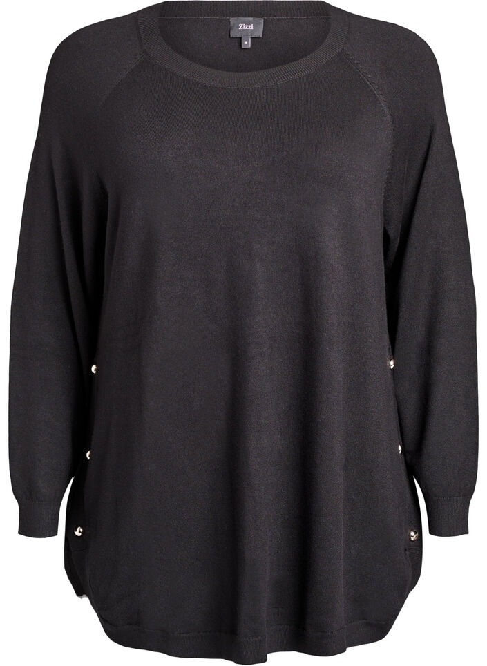 Gebreide blouse met knoopsluiting aan de zijkant, Zwart, Packshot image number 0