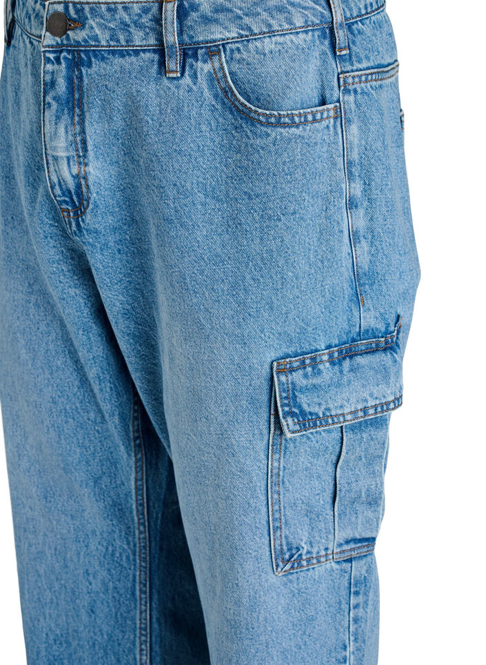 Losse pasvorm cargo jeans met hoge taille, Light Blue, Packshot