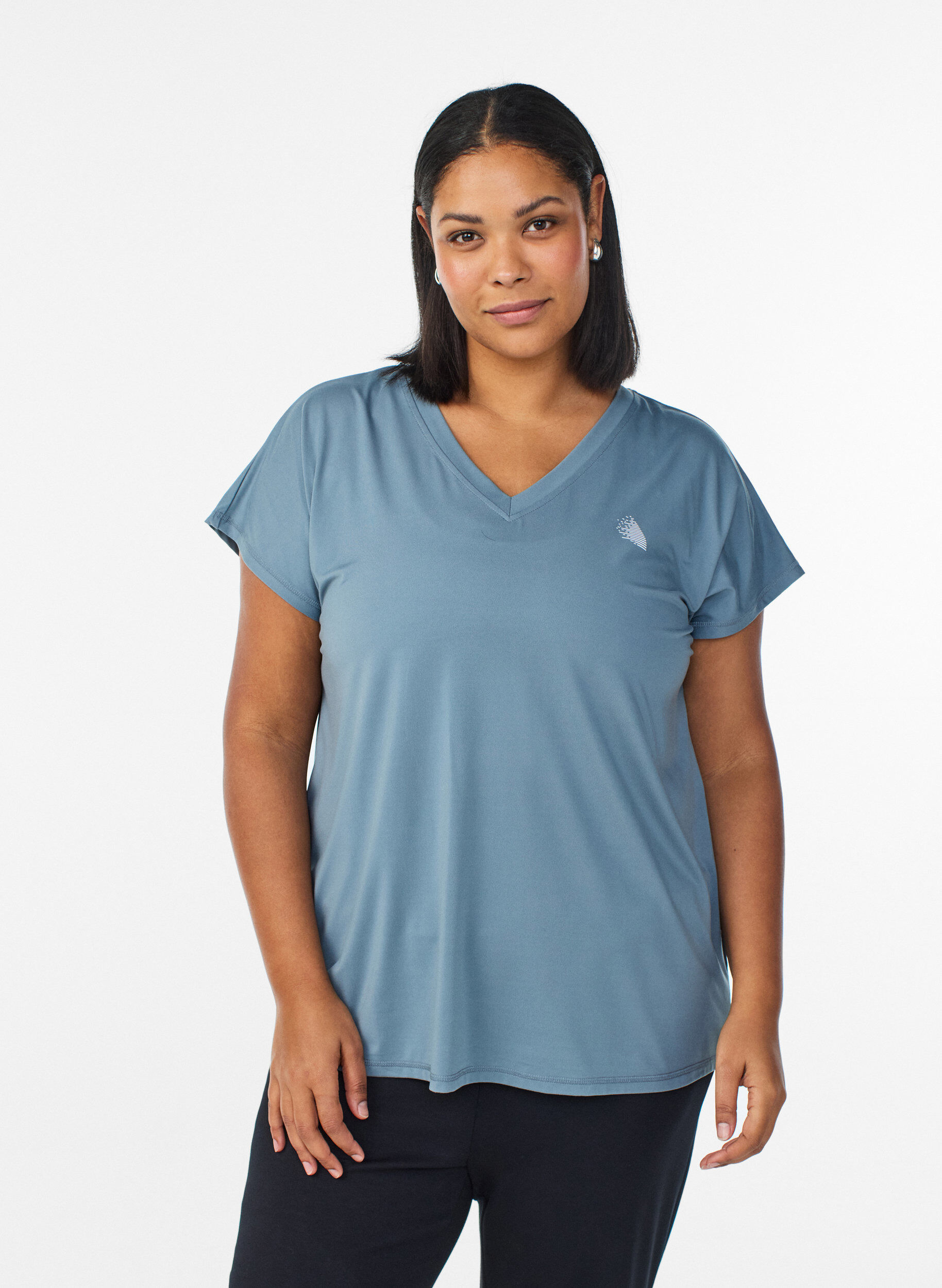 Losvallend trainings-T-shirt met V-hals, Grijs, Model