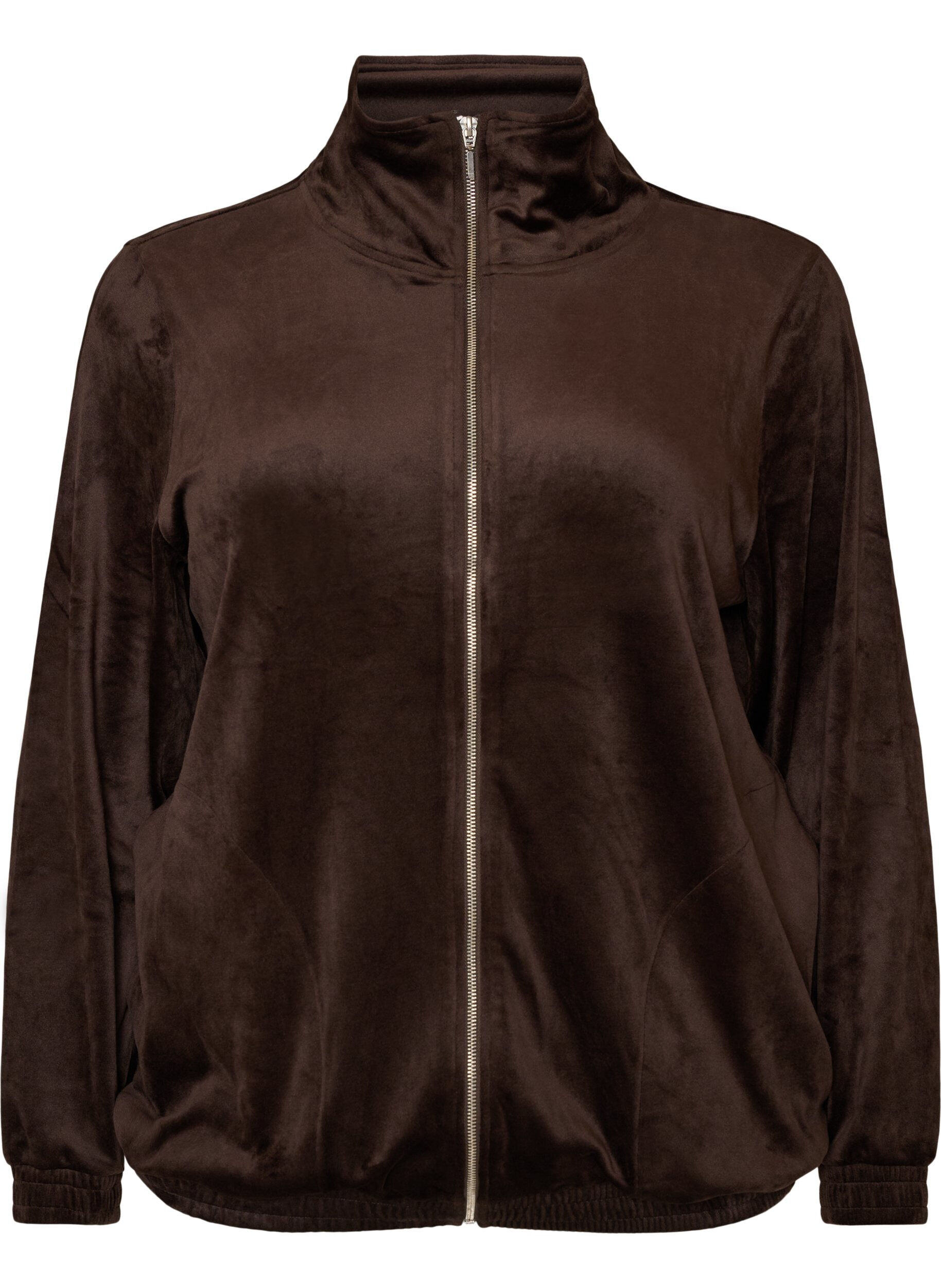 Zachte velours cardigan met rits en hoge kraag