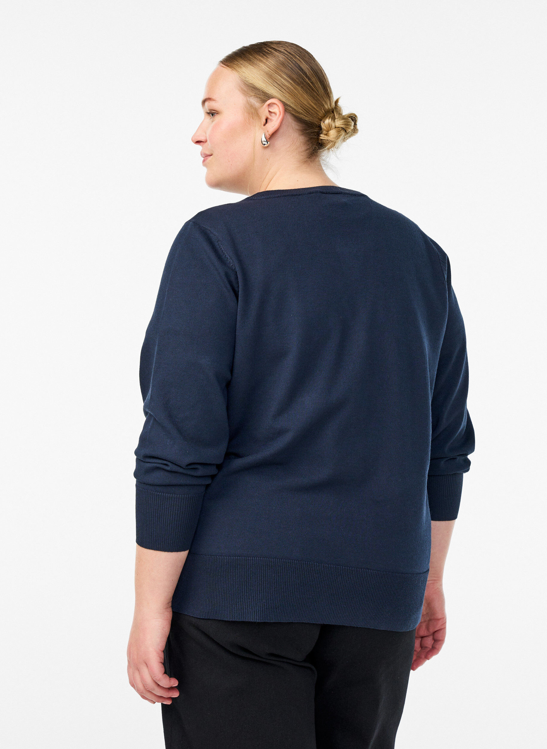 ZizziFLASH &ndash; Fijngebreide vest met ronde hals, Blauw, Model image number 2