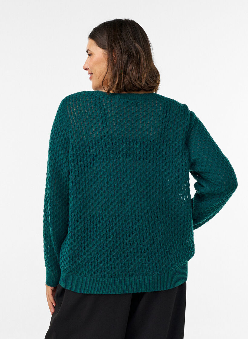 Gebreide blouse met een opengewerkt structuurpatroon, Groen, Model image number 2