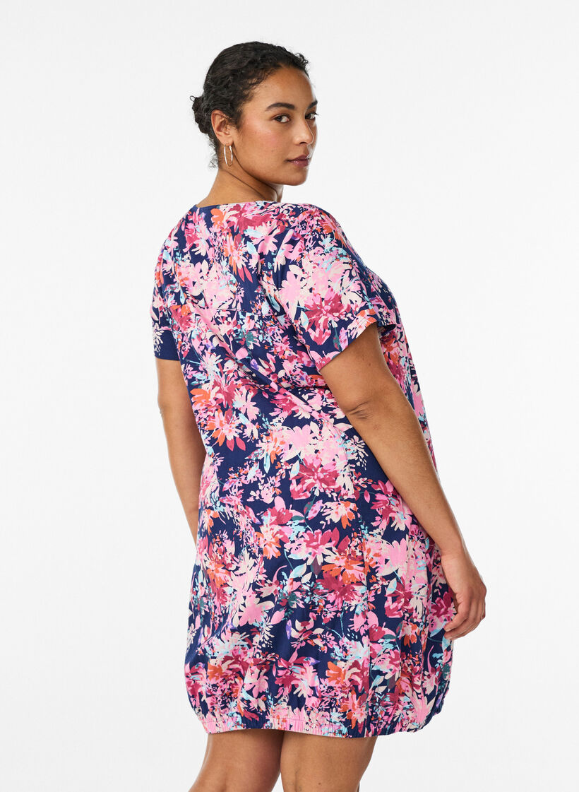 Robe en coton &agrave; manches courtes avec imprim&eacute;, Bleu, Model image number 2