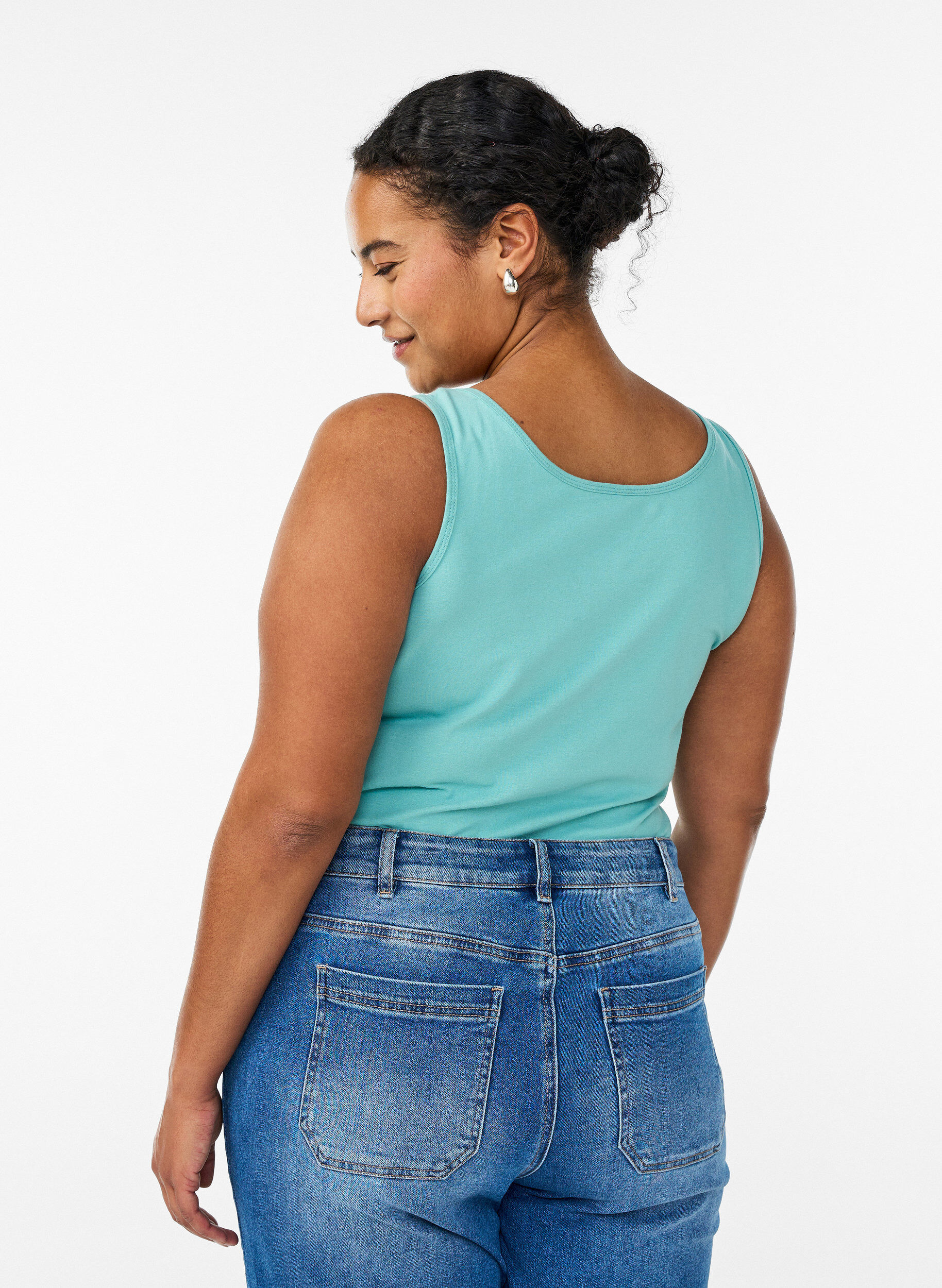 ZizziEffen gekleurd basic top in katoen, Groen, Model image number 2