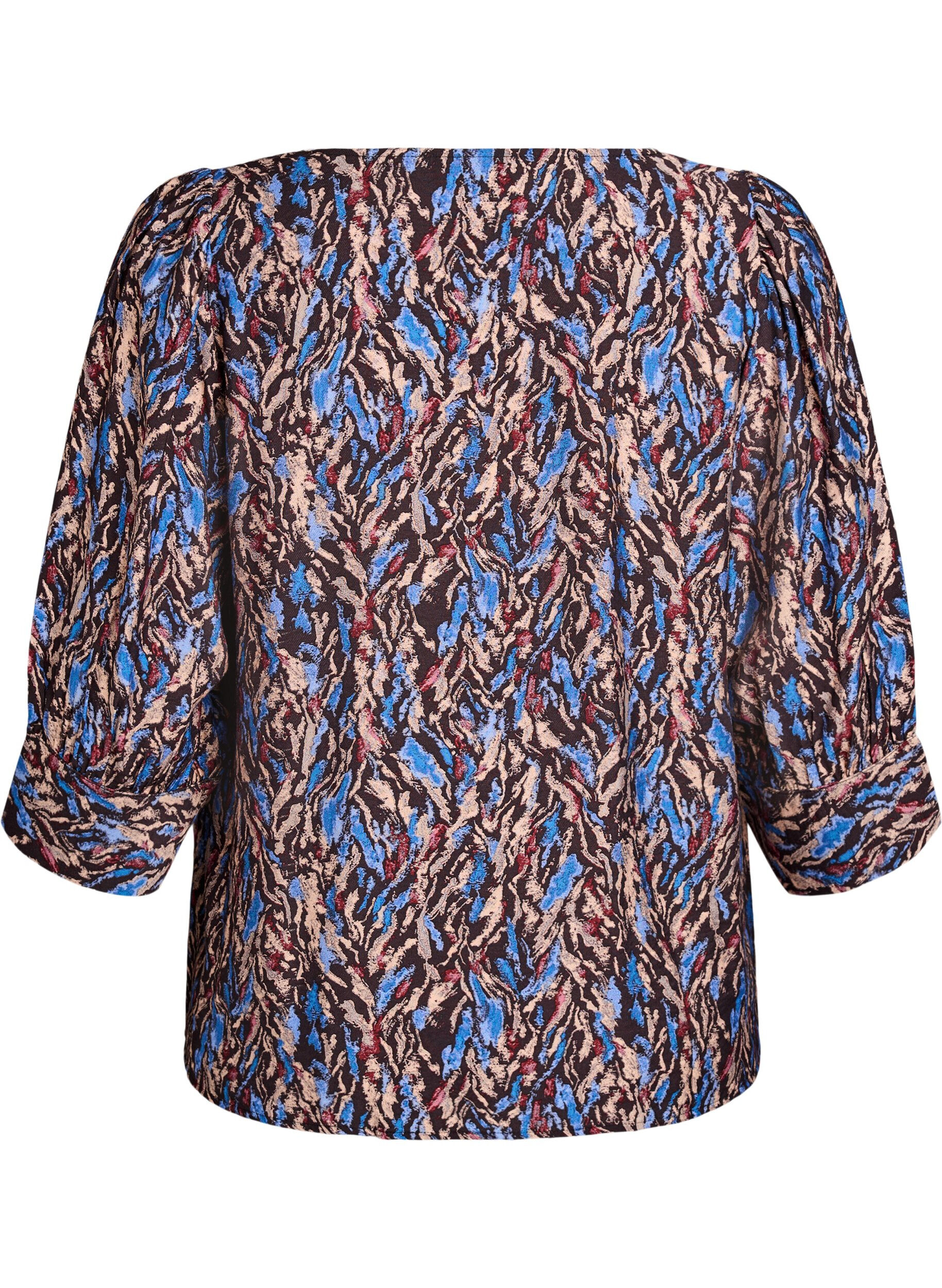 ZizziBlouse met V-hals en 3/4-mouwen, Blauw, Packshot image number 1