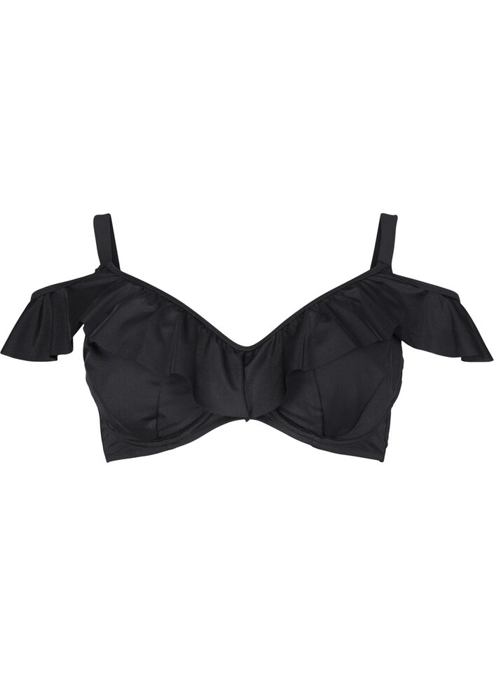 Bikini top met ruches en beugel, Black, Packshot