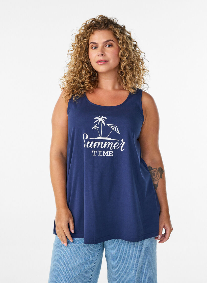 Top en coton avec forme en A, Bleu, Model image number 0