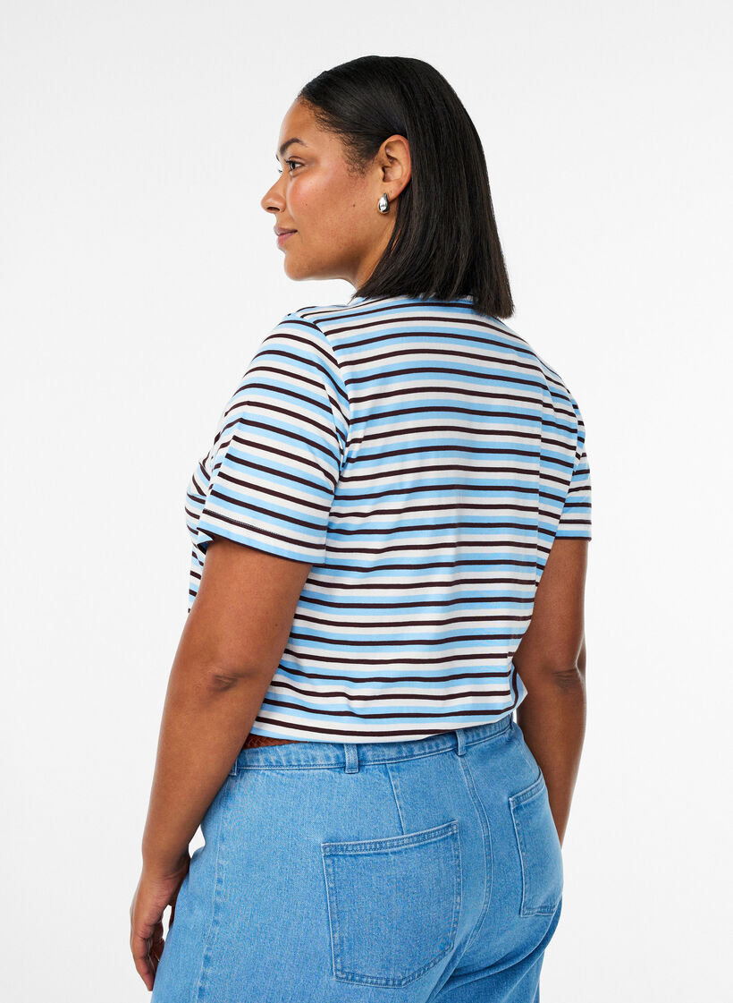 Katoenen T-shirt met strepen, Blauw, Model image number 2