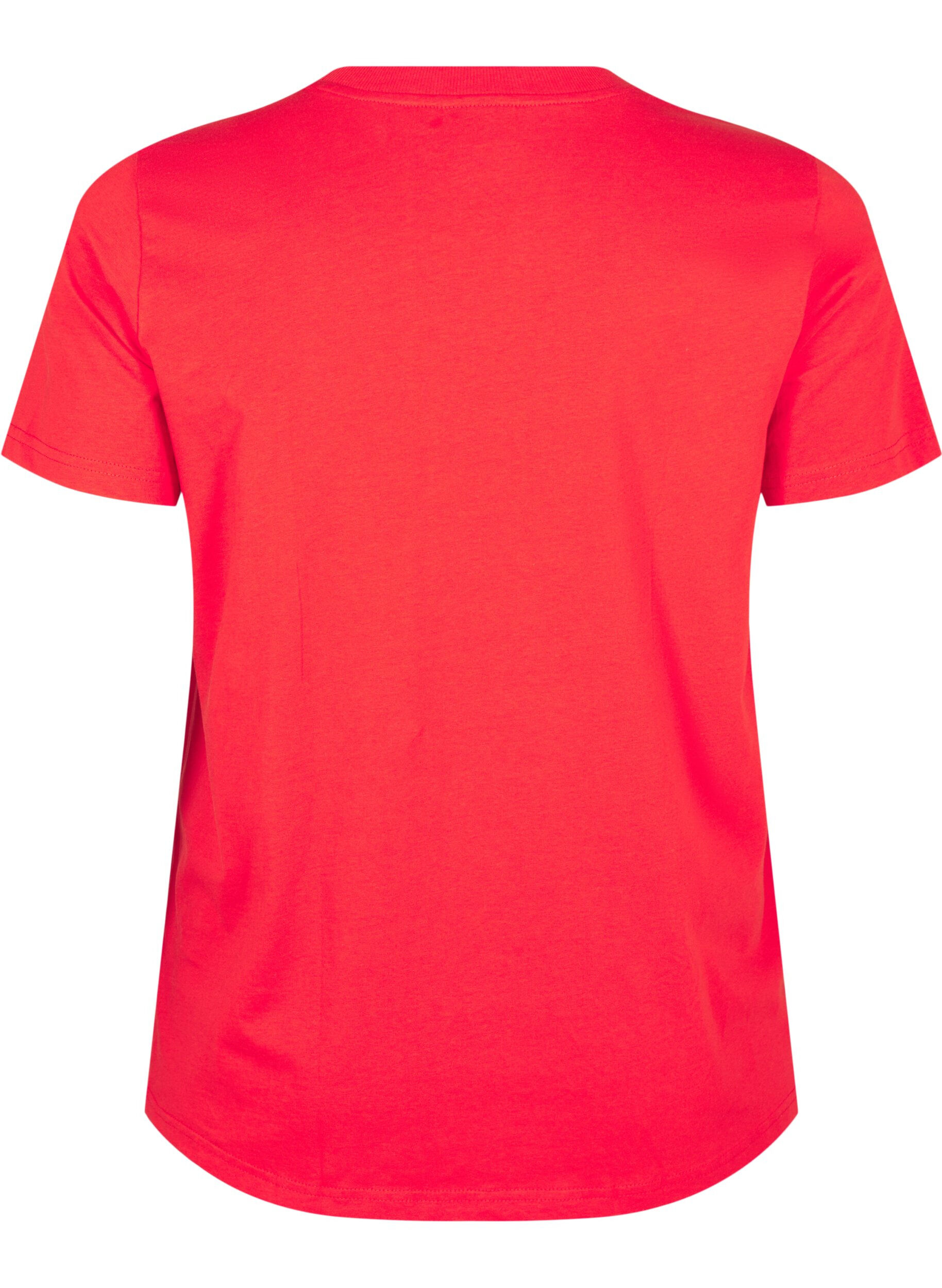 ZizziBasic katoenen T-shirt met ronde hals, Rood, Packshot image number 1
