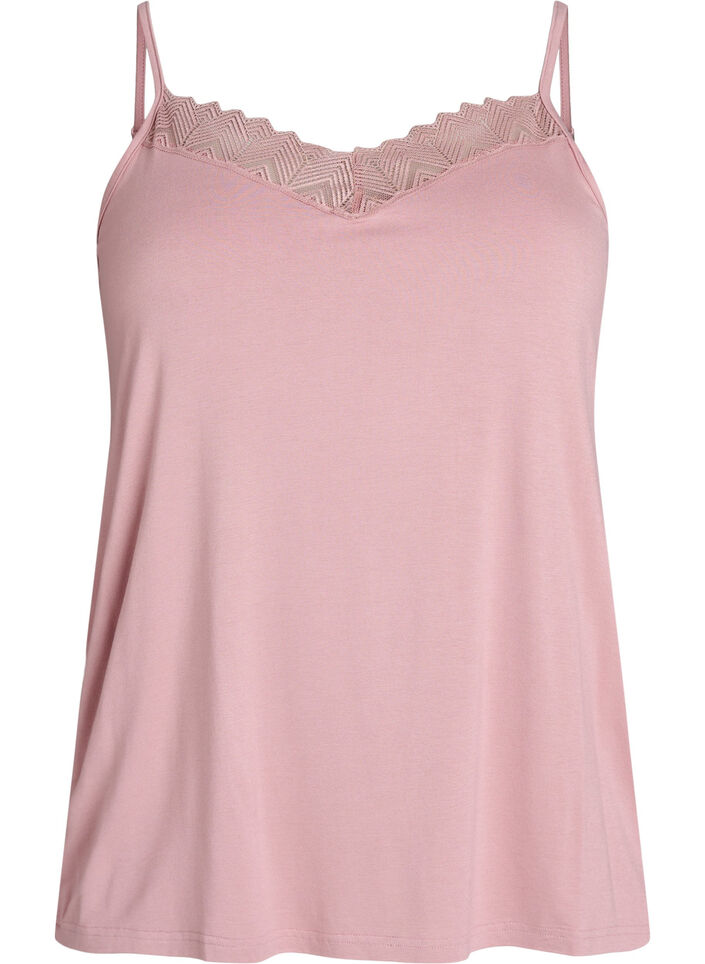 Top met kantdetail en spaghettibandjes, Roze, Packshot image number 0