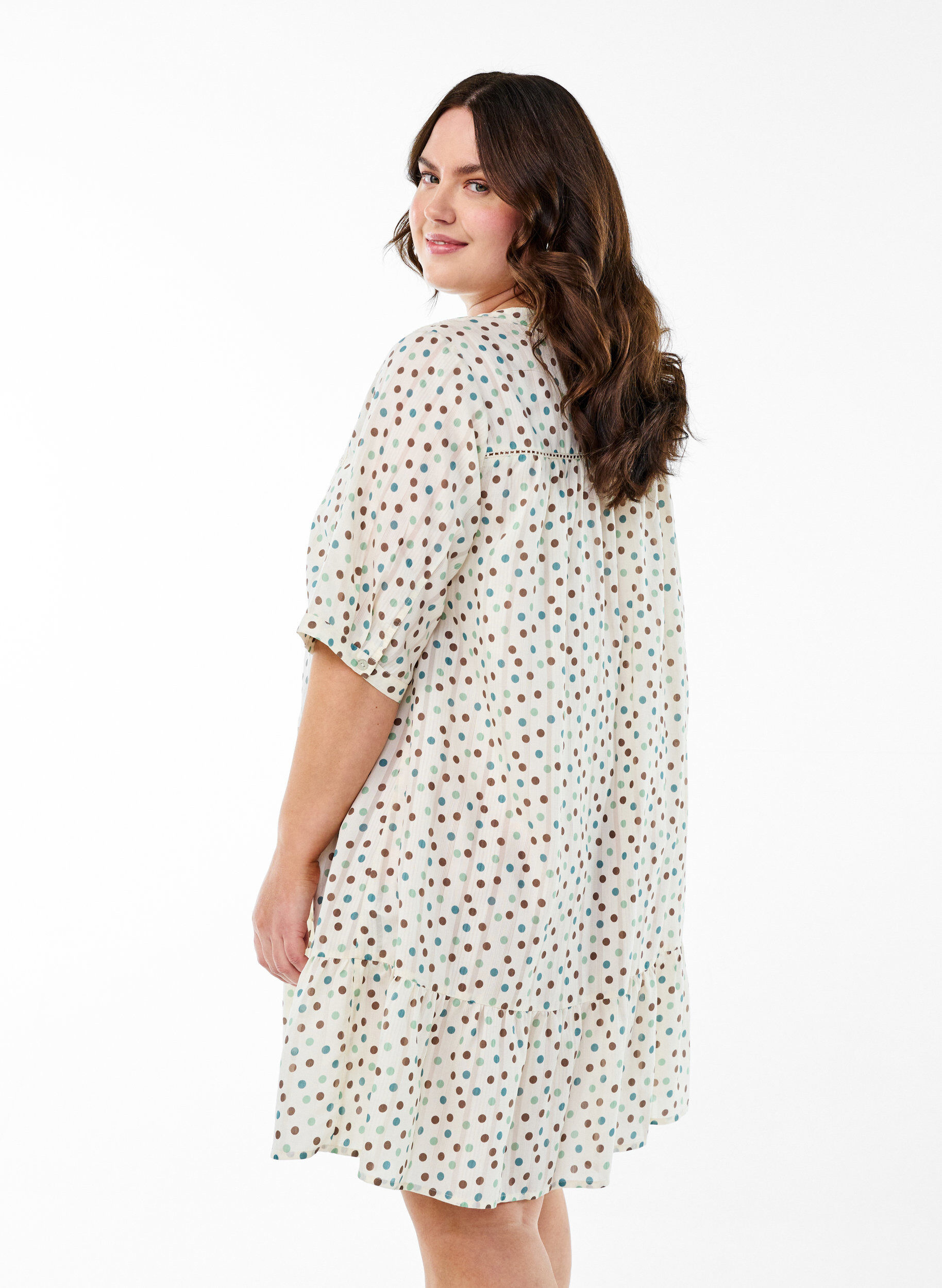 ZizziKorte viscose jurk met kanten afwerking en een A-lijn snit, Wit, Model image number 2