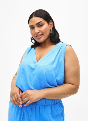 ZizziMouwloze top met kreukeffecten, Blauw, Model image number 0