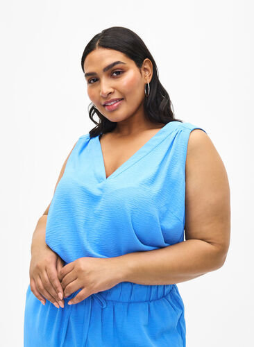 ZizziMouwloze top met kreukeffecten, Blauw, Model image number 0